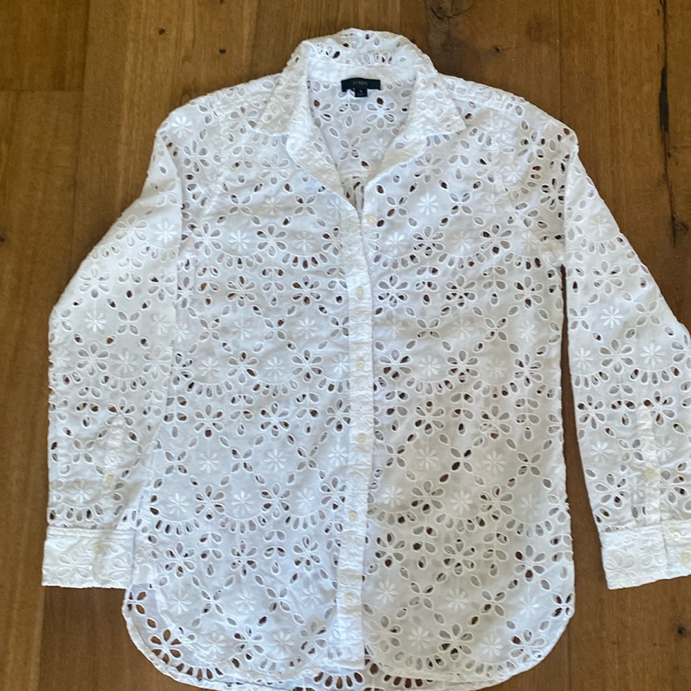 J. Crew white eyelet classic fit cotton blouse